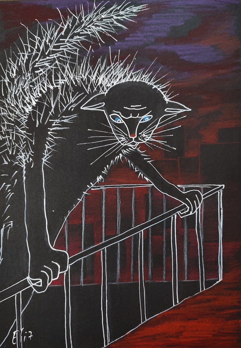 Expressive Animal Drawing By Elisheva Nesis, 9 X 13, Hair On End, Original Artwork