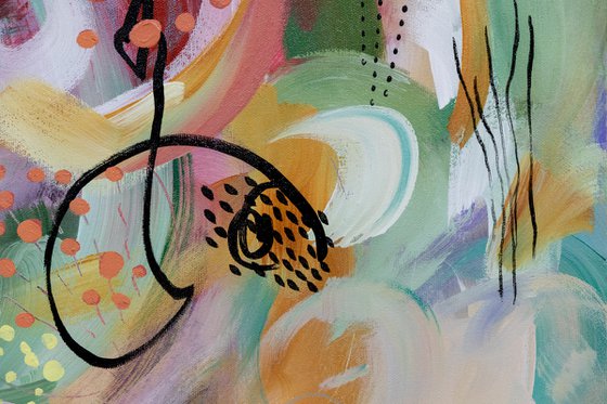 Visite au jardin botanique - Original expressive colourful abstract on canvas - Ready to hang