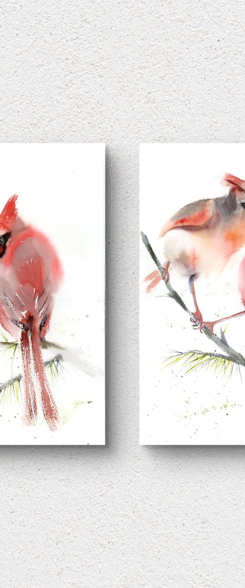 Cardinals - Diptych by Olga Tchefranov (Shefranov)