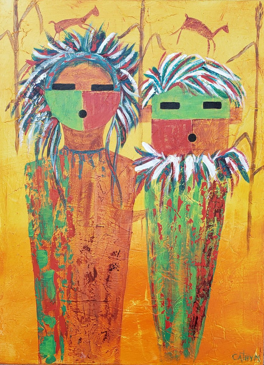 Impressionistic Portrait Painting By Cathy Maiorano, 18 X 24, Christmas Kachinas, Original Artwork