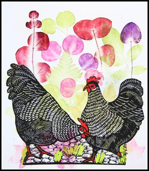 Two hens by Mariann Johansen-Ellis
