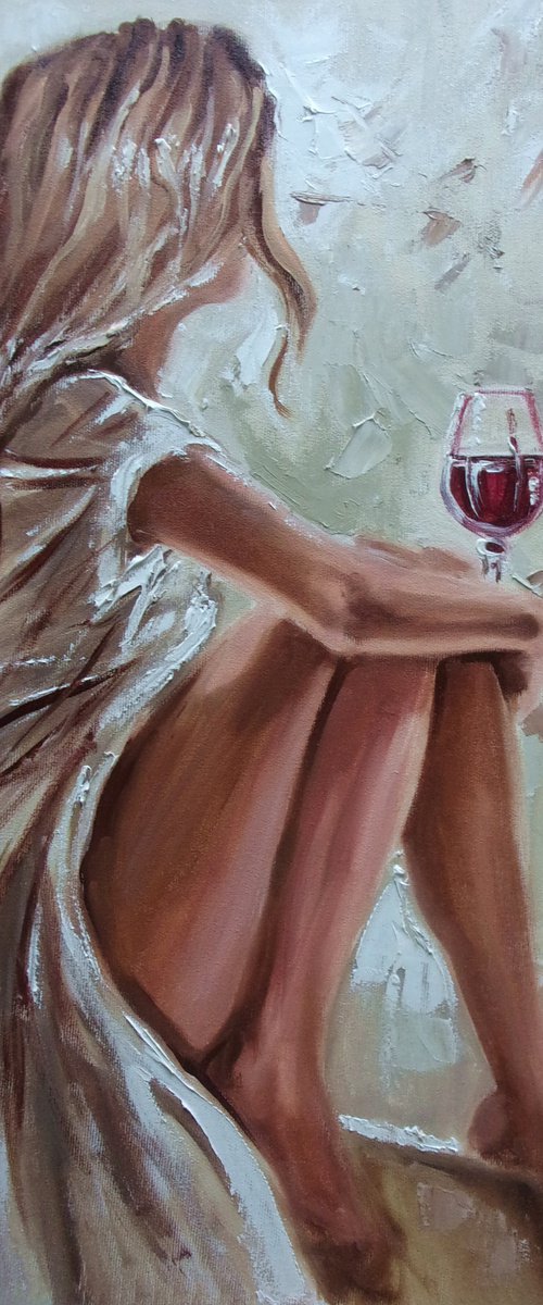 " MY WAY ... "-  wine liGHt  ORIGINAL OIL PAINTING, GIFT, PALETTE KNIFE (2021) by Monika Luniak