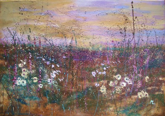 " ABSTRACT MEADOW" - LARGE FORMAT 100 X 70 CM PALETTE KNIFE