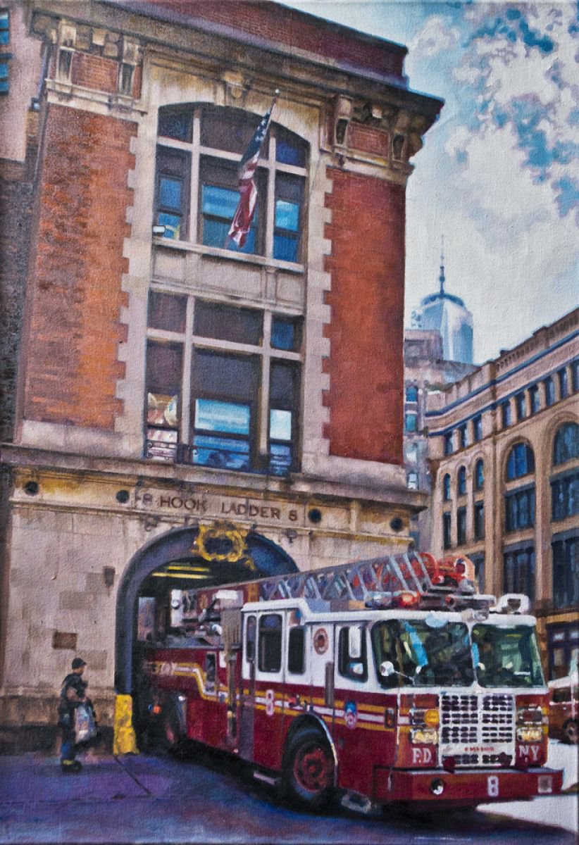 Photorealistic Oil Painting , Hook And Ladder 8 By Alex Dewars, 27 X 36, Artwork For Sale On Artfinder