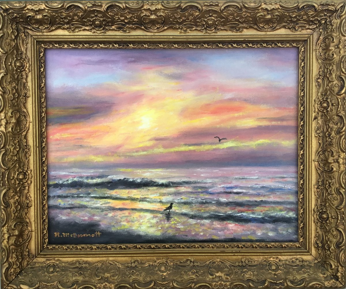 Impressionistic Landscape Oil Painting By Kathleen Mcdermott, 18 X 15", Morning Sparkle - Myrtle Beach, Original Artwork
