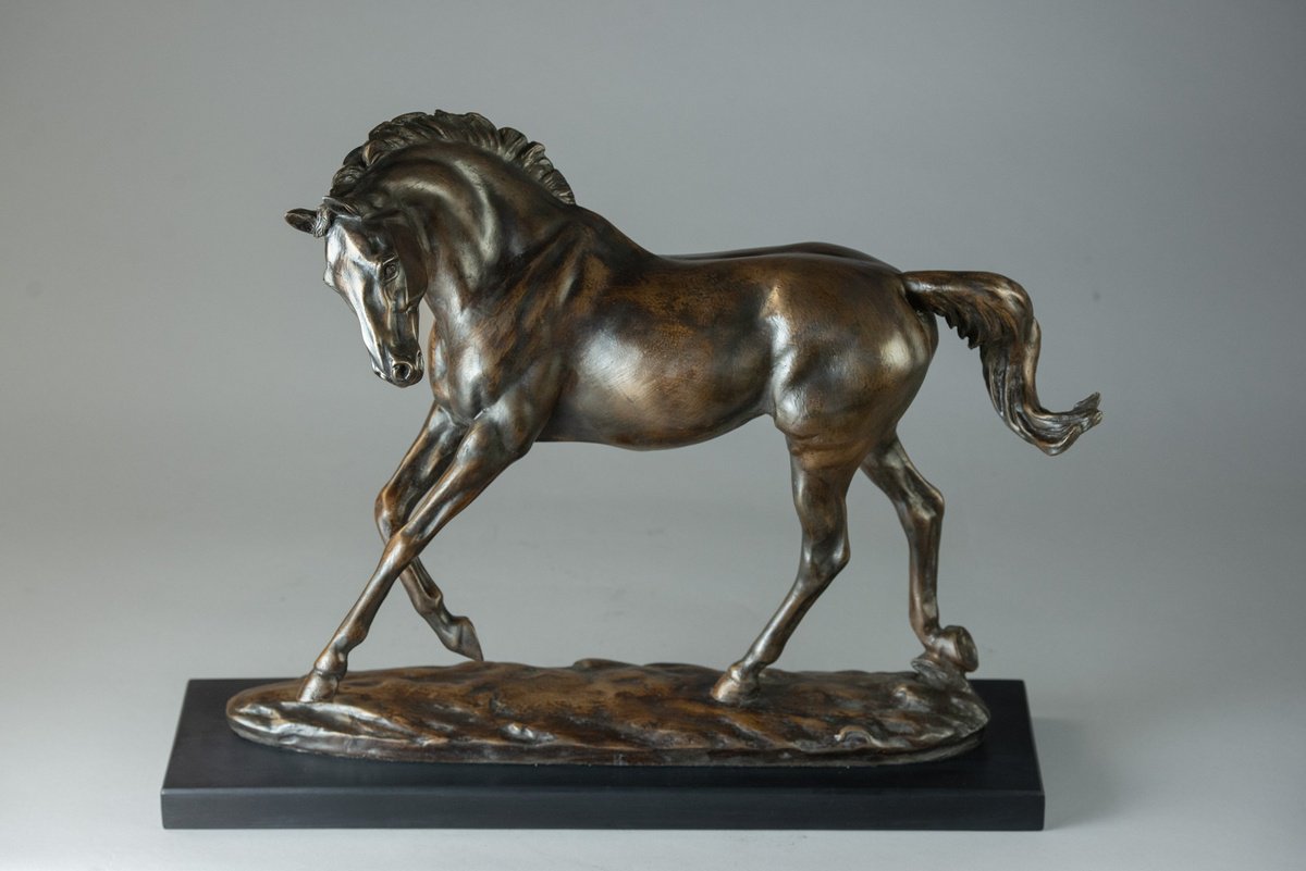 Animal Sculpture By Tanya Russell, 21 X 16", Large Playing Horse Bronze Res, Original Artwork