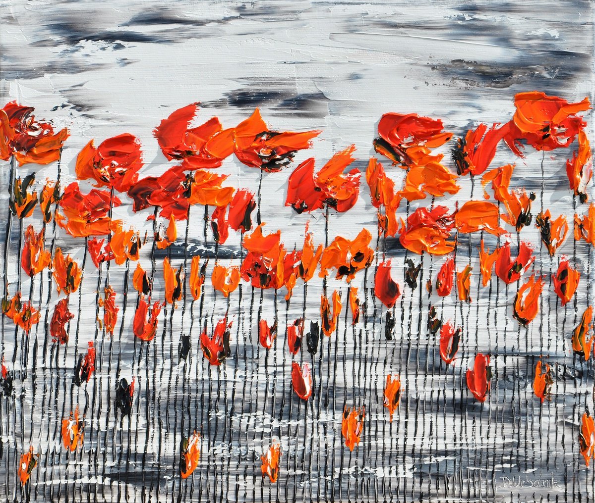 Impressionistic Botanical Oil Painting By Daniel Urbani?k, 14 X 12, Flora Poppies 2, Original Artwork