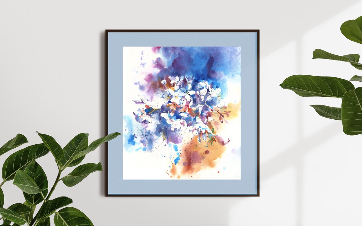 Original watercolor painting Thousand Shades of Hydrangea Flowers by Ksenia Selianko