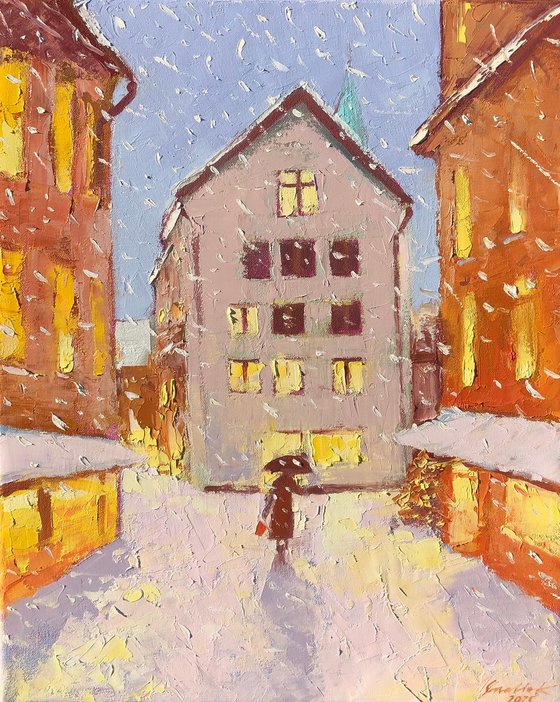 Walking home through snow