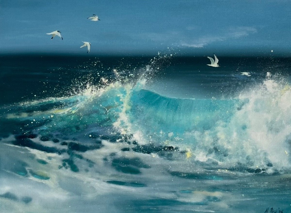 Photorealistic Oil Painting , Big Wave By Myroslava Denysyuk, 13 X 9, Artwork For Sale On Artfinder