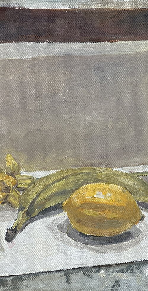 Still life with lemon and banana by Louise Gillard
