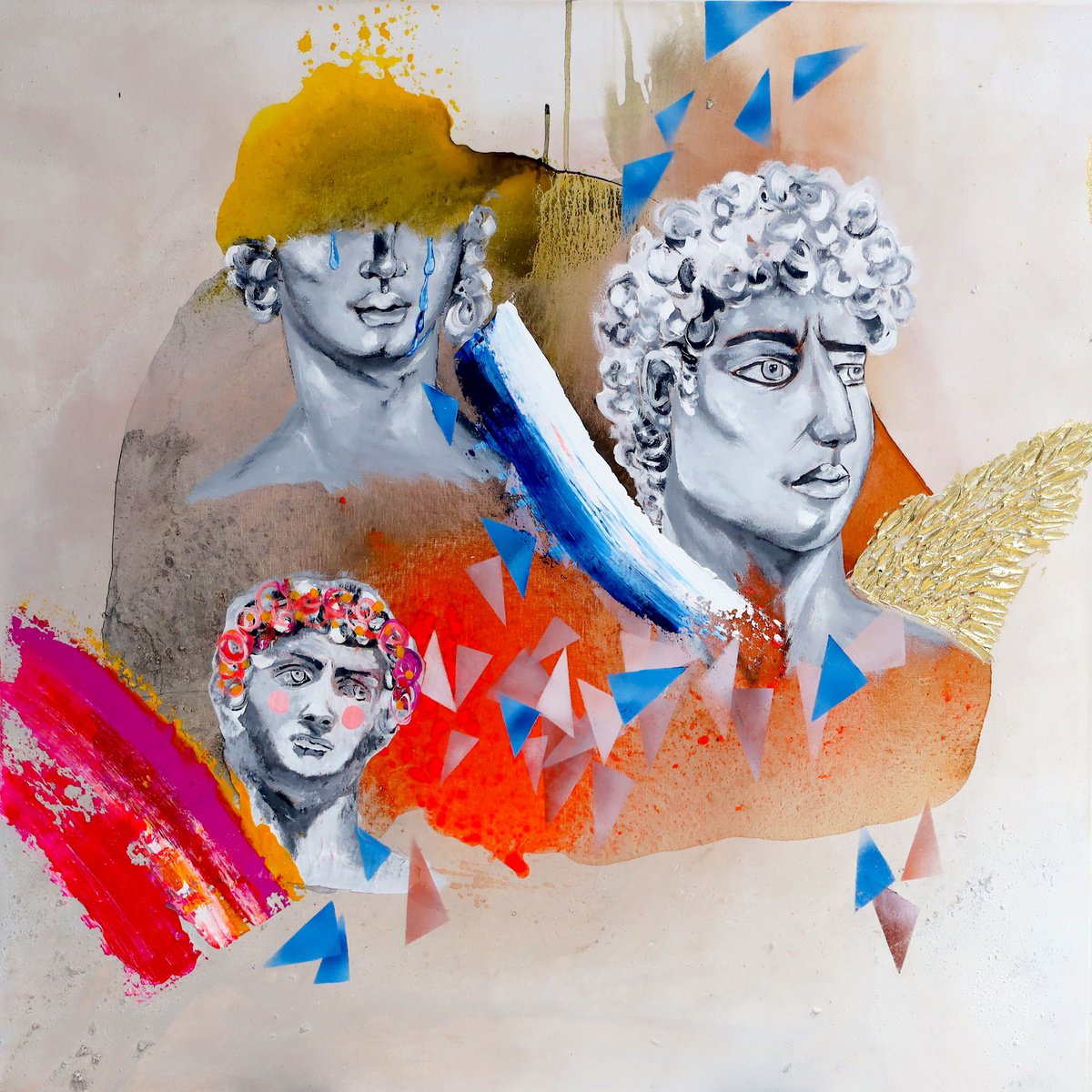 Expressive Portrait Painting By Poovi Art, 36 X 36", Man Up, Original Artwork