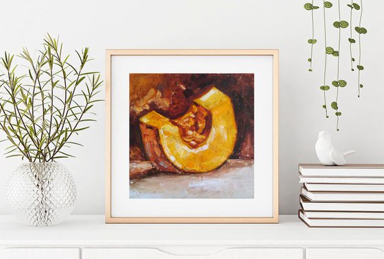 Pumpkin Painting Still Life Original Art Food Wall Art Small Kitchen Artwork