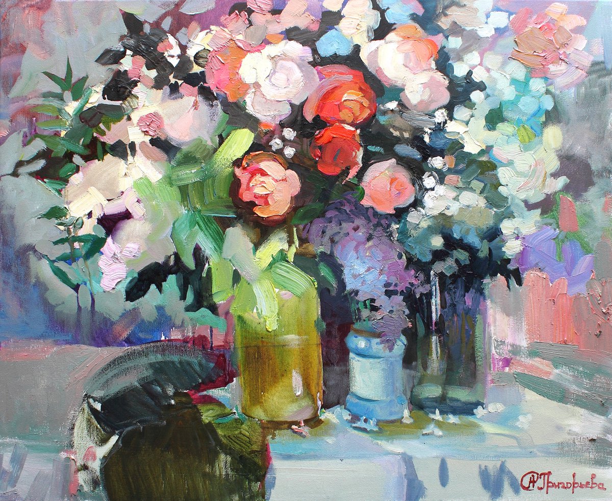 Impressionistic Botanical Oil Painting By Anastasiia Grygorieva, 24 X 20, Spring Bouquet, Original Artwork