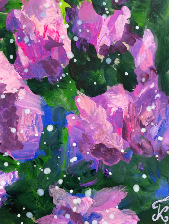 Lilac Original Gouache Painting, Purple Flower Wall Art, Cottagecore Home Decor, Gift for Her