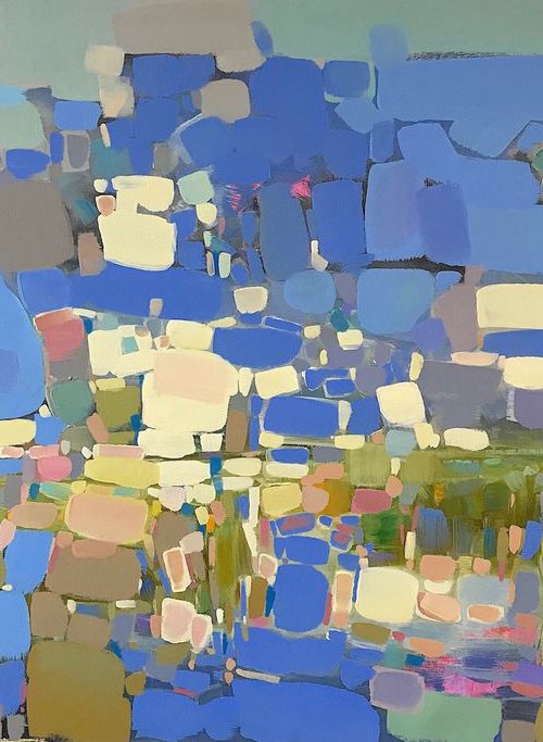 Pond, Original oil painting, Handmade artwork, Large size, One of a kind by Vahe Yeremyan