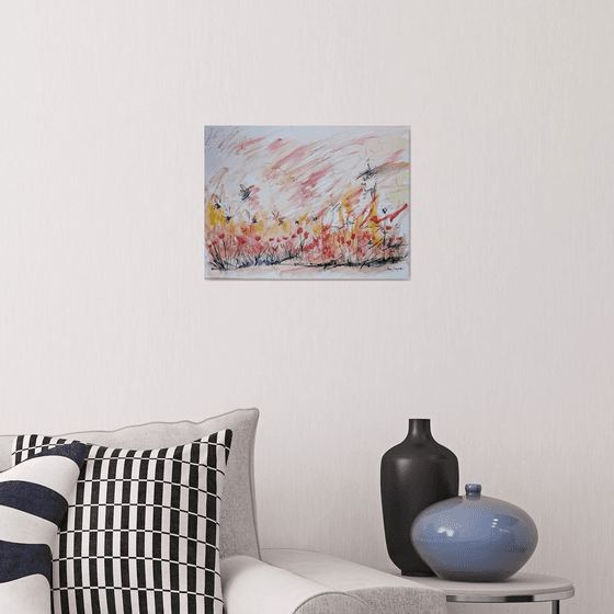 Fleurs rouges en fête - Watercolour