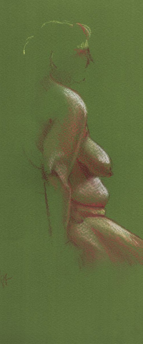 Female nude - seated - green background by Louise Diggle