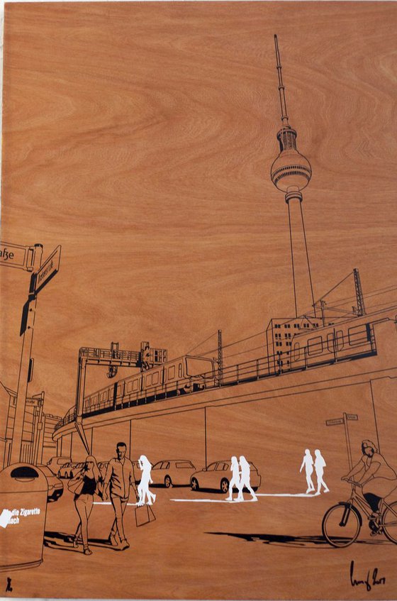 Berlin sketch on wood