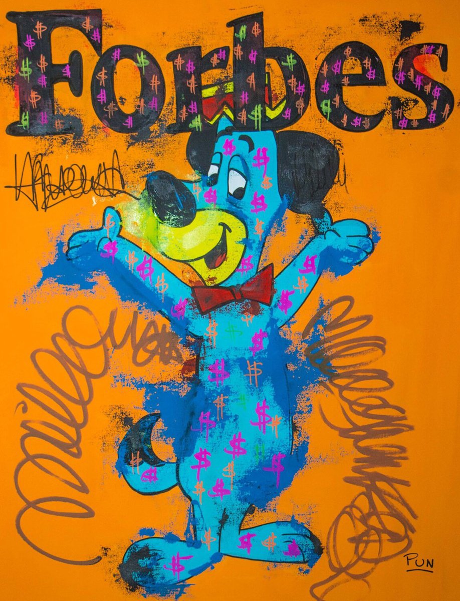 Cartoon Animal Acrylic Painting By Carlos Pun Art, 28 X 35, The Huckleberry Hound In Forbes Magazine, Original Artwork