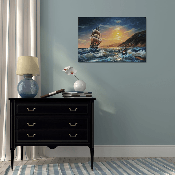 Restless sea -1 (60x90cm, oil painting)