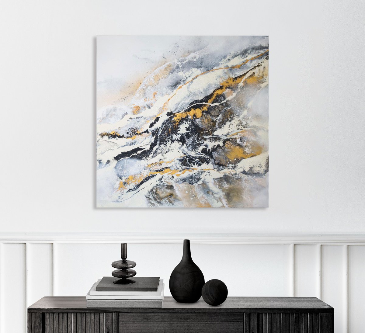 Abstract Landscape Painting By Milena Gaytandzhieva, 31 X 31", Achromatic View 2, Original Artwork