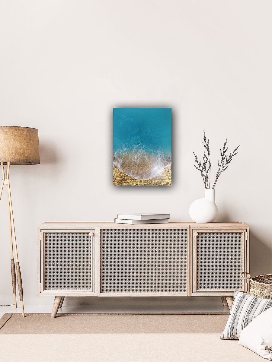 Organic Landscape Acrylic Painting By Ana Hefco, 18 X 24, Teal Waves #39, Original Artwork