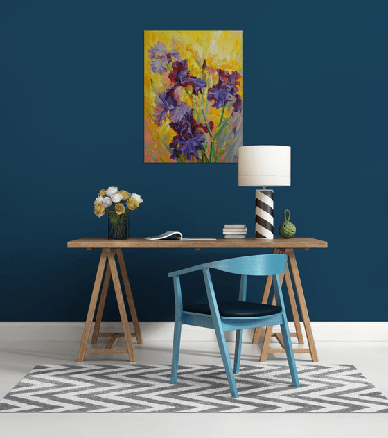 "Blooming irises" Flowers oil painting original, impressionism art (2021)