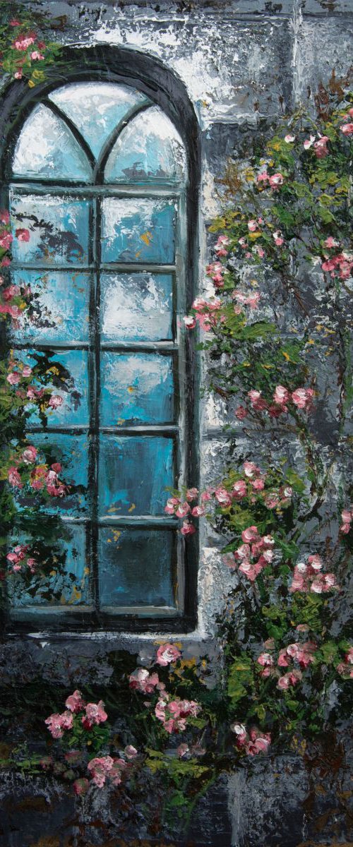 "Nostalgic window" Original acryl painting on canvas 50x70x2cm.ready to hang by Elena Kraft