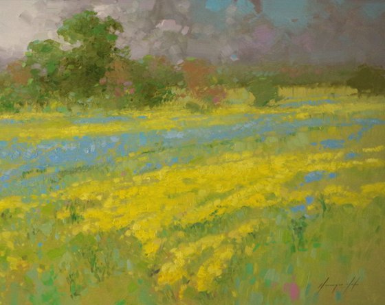 Field of Flowers Handmade oil painting One of a kind Large Size