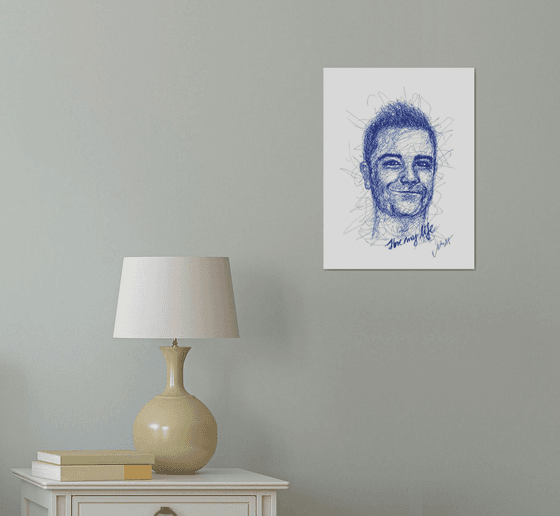 Robbie Williams - original blue line drawing