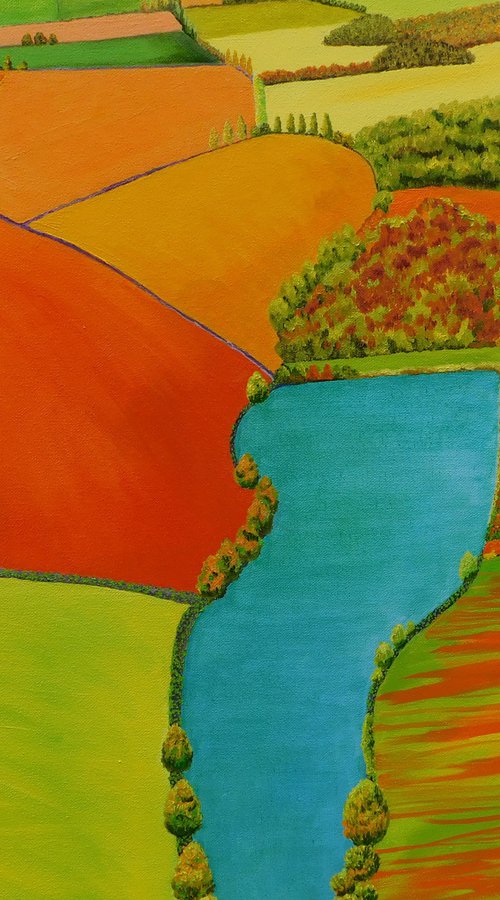 Fields, a Lake and Woods, le Gers, South West France by Ruth Cowell