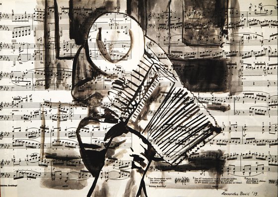 Man with accordion / 41.5 x 30 cm