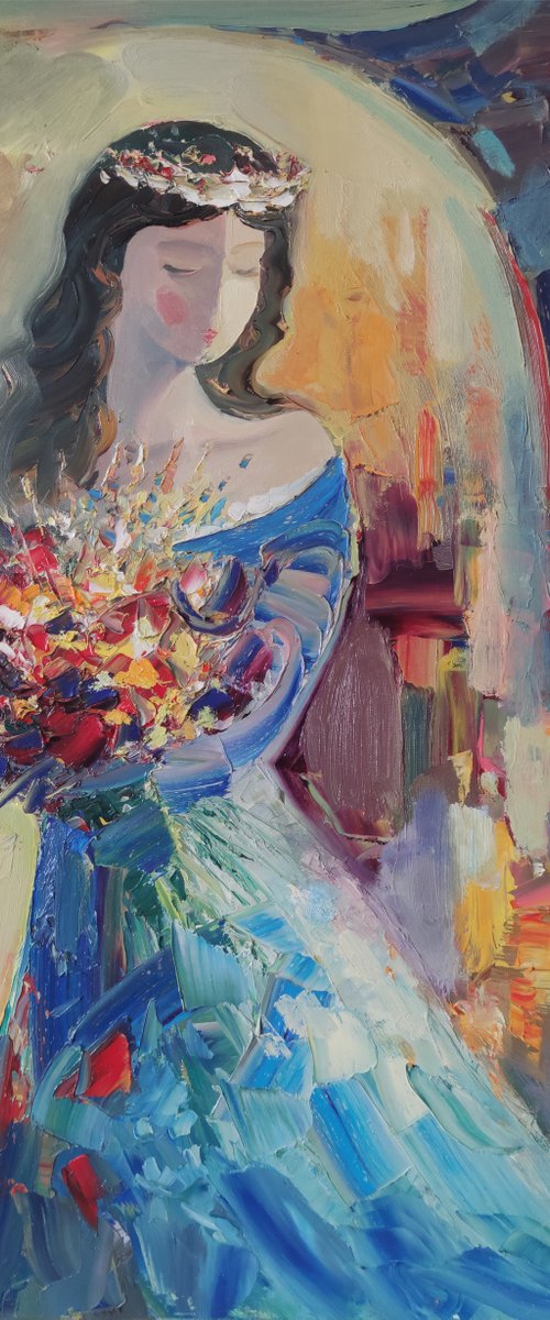 Bride 50x70cm ,oil/canvas, abstract portrait by Hayk Miqayelyan