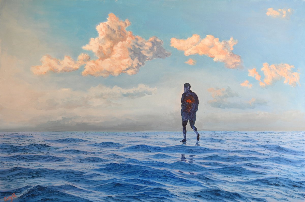 Surrealistic Landscape Oil Painting By Garry Arzumanyan, 47 X 31, Black Door 01, Original Artwork