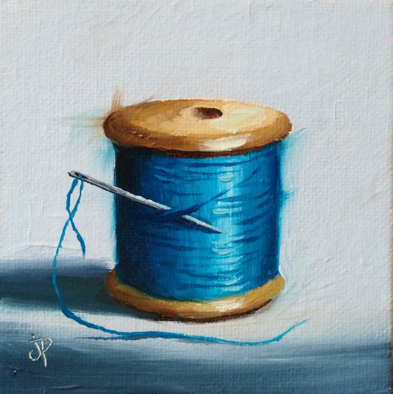 Little blue  cotton reel still life