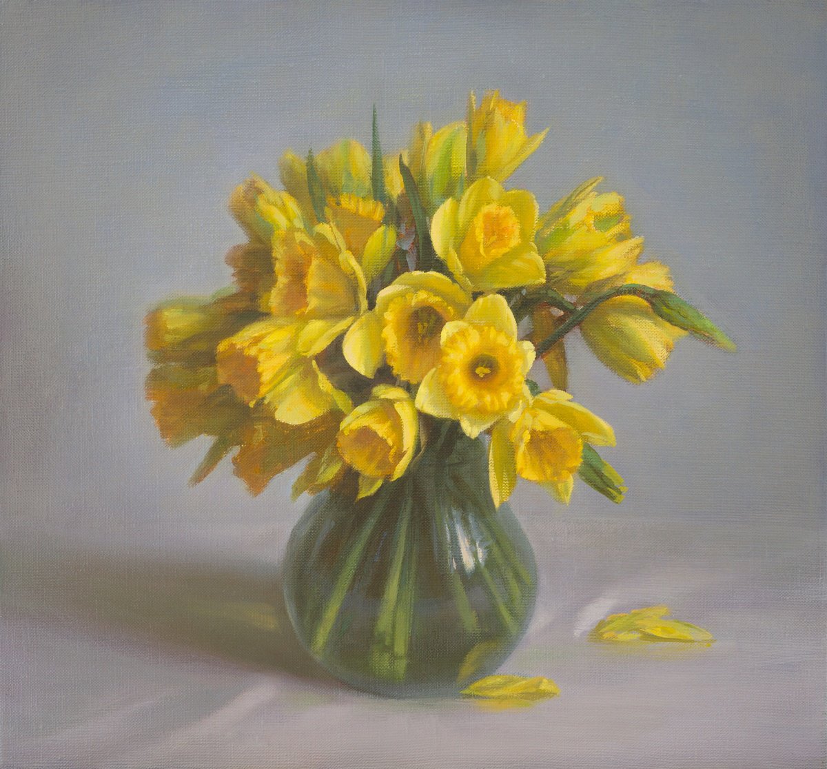 Photorealistic Still Life Oil Painting By Irina Trushkova, 17 X 16, Narcissus, Original Artwork