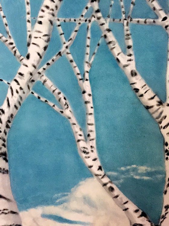BIRCH TREES, LARGE OIL