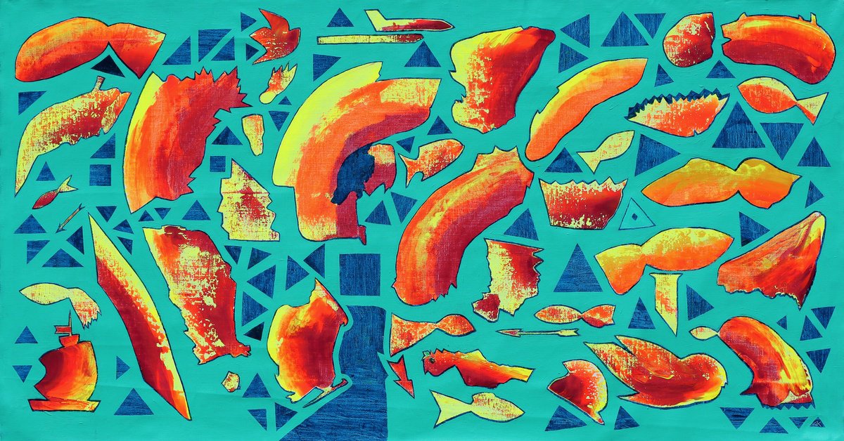 Surrealistic Abstract Acrylic Painting By Denys Kuvaiev, 80 X 41, Plaza Del Pozo, Original Artwork