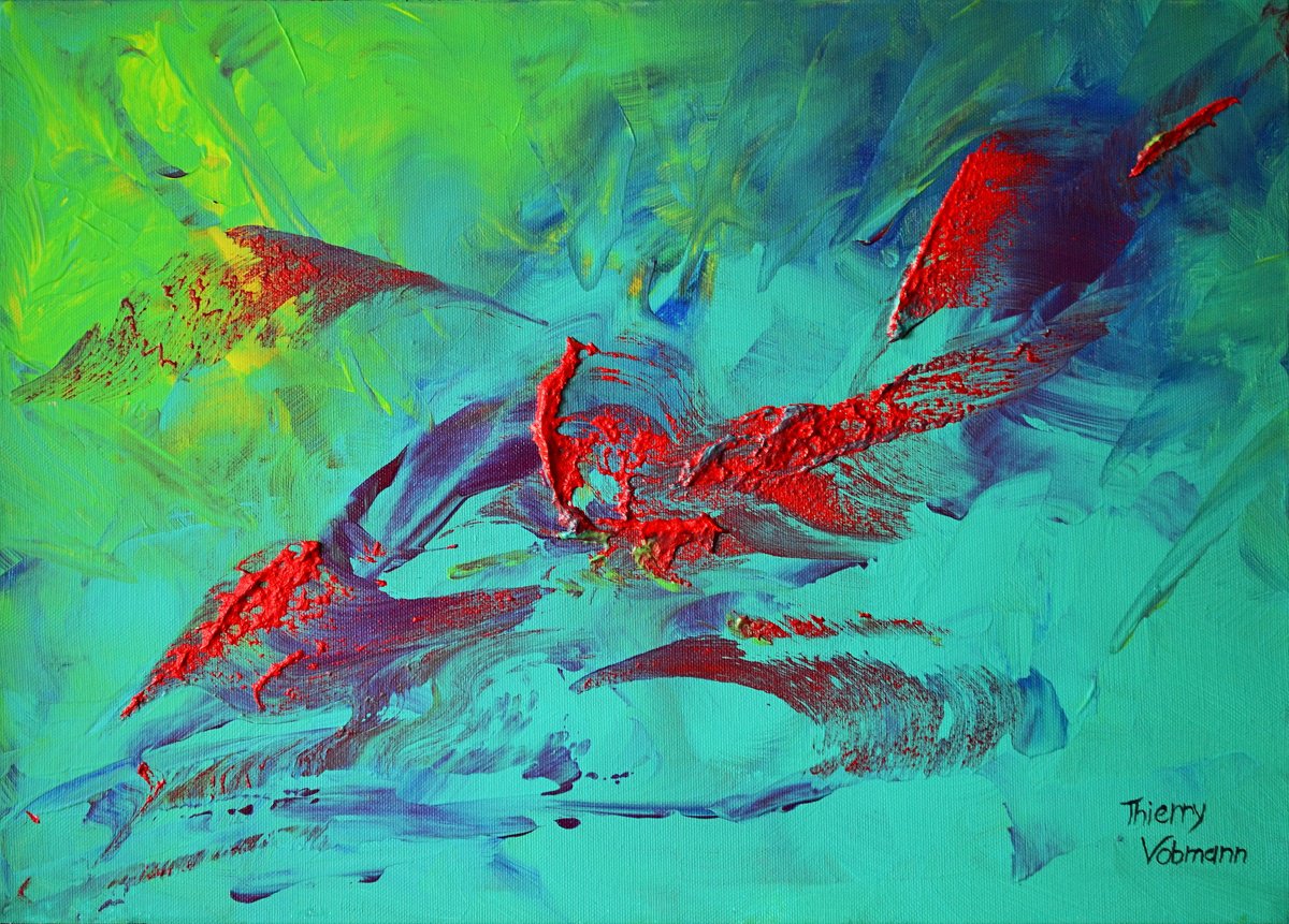 Abstract Acrylic Painting By Thierry Vobmann. Abstract ., 18 X 13", Red, Original Artwork
