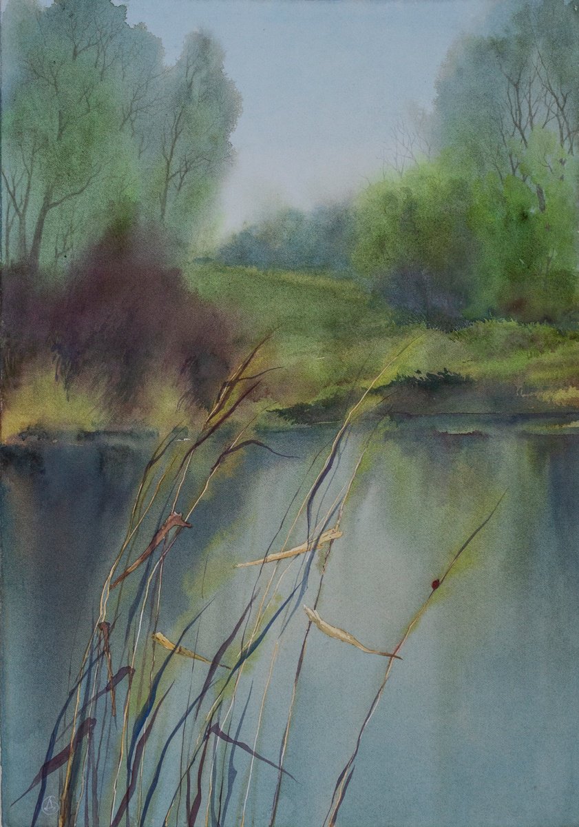 Impressionistic Landscape Watercolour By Oksana Duchenchuk, 15 X 22", Before Autumn, Original Artwork