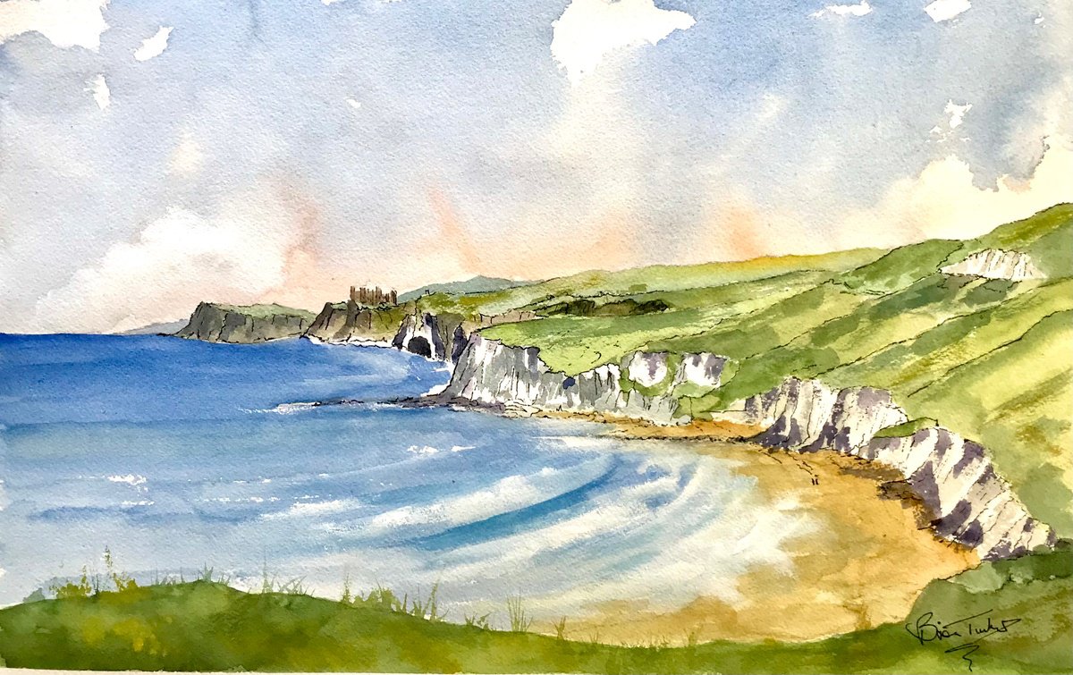 Impressionistic Landscape Watercolour By Brian Tucker, 18 X 11, Whiterocks Bay Portrush, Original Artwork