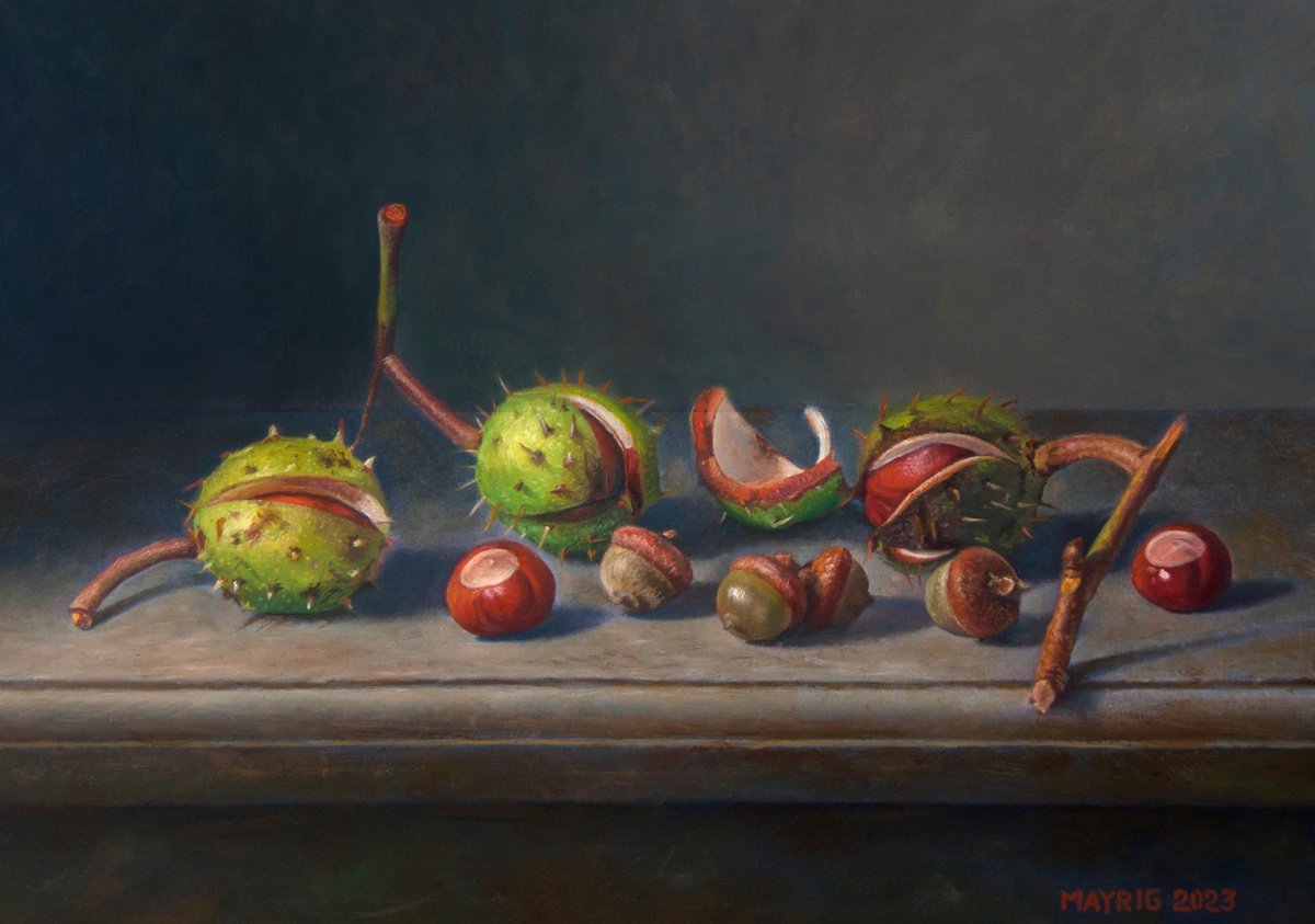 Photorealistic Still Life Oil Painting By Mayrig Simonjan, 16 X 12", Early Autumn, Original Artwork