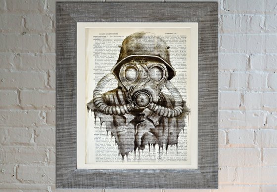 Gas Mask - Collage Art on Large Real English Dictionary Vintage Book Page Perfect Gift For Him