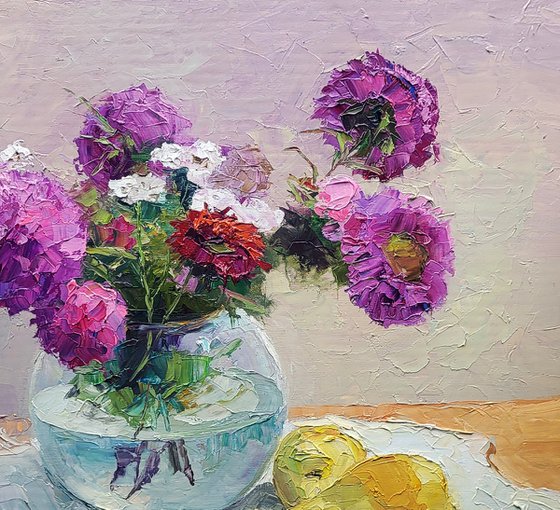 Asters in a Vase on a Table
