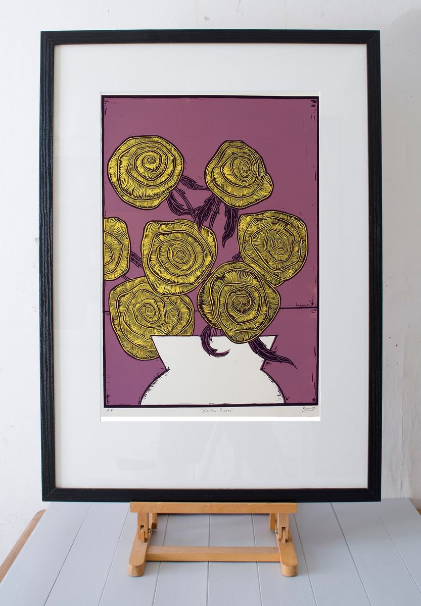 Yellow Roses - Original Limited Edition Linocut (unframed) by Faisal Khouja