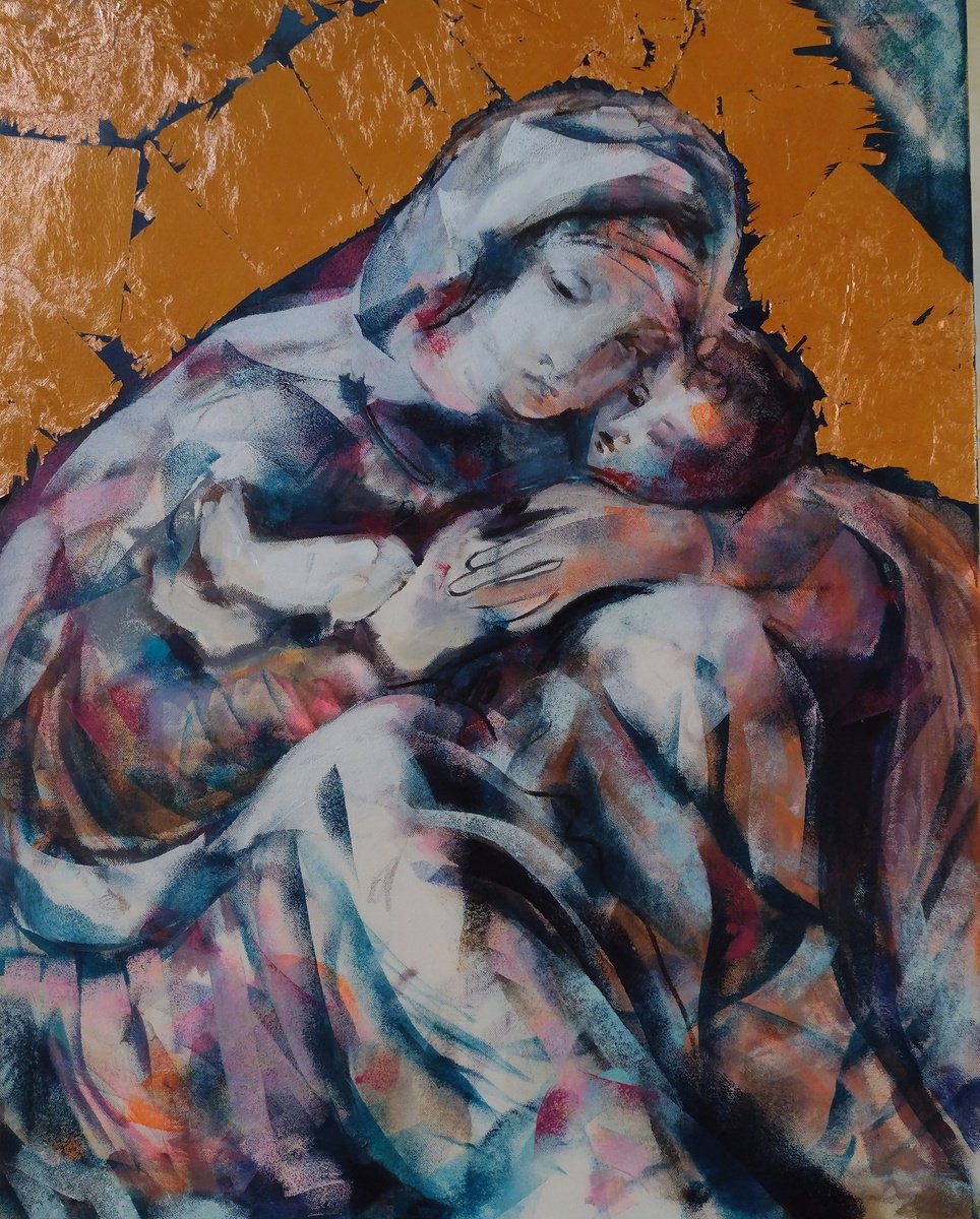 Expressive Portrait Acrylic Painting By Marina Del Pozo, 29 X 36", Madonna #4, Original Artwork