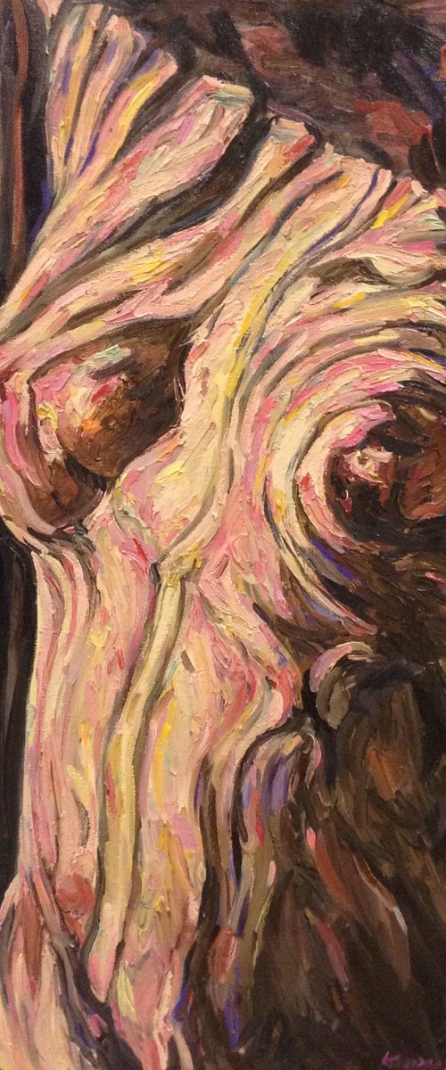 TORSO - Nude art, original painting, oil on canvas, brown, female body, love, figure, interior art home decor, gift for him by Karakhan