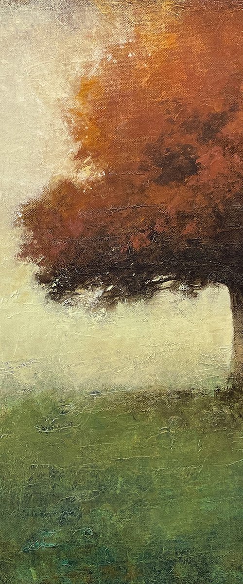 Red Oak Tree 221108, Fall colors red tree painting by Don Bishop