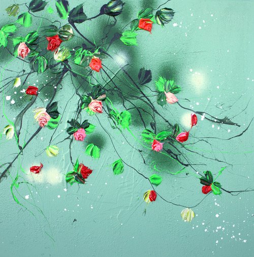 "Green Poem" floral textured painting by Anastassia Skopp